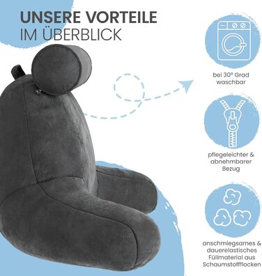 Подушка для спини ELONEO з підлокітниками – для ліжка та дивана. Зробить підтримку спини, голови та шиї більш комфортною (з роликом для шиї)