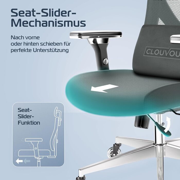 Ергономічне офісне крісло CleverSeat - стілець для роботи та геймінгу, обертовий, до 150 кг, антрацит/чорний