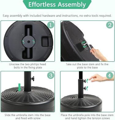 Підставка для парасольки Robuster Helios&Hestia, пластикова, для вулиці, з можливістю засипання водою/піском, 31,8 кг, чорна