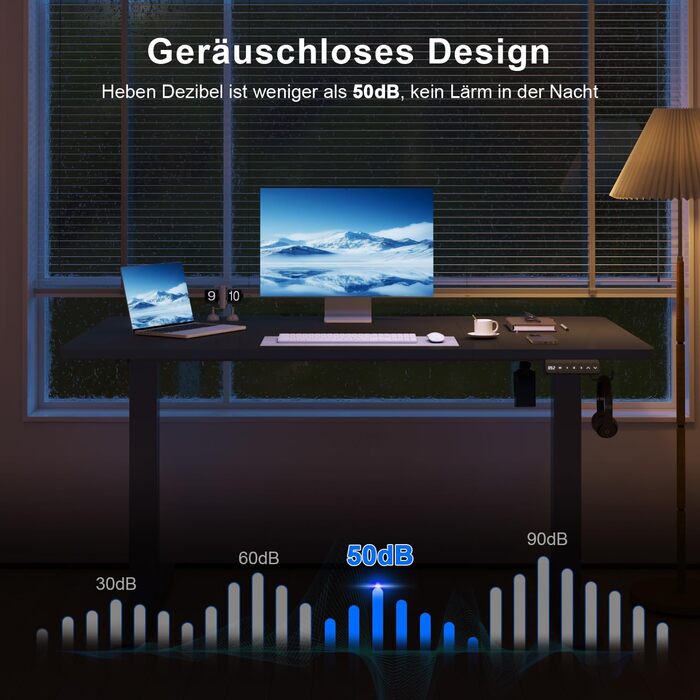 Регульований стіл, електричний, ергономічний, для дому та офісу, білий (150 x 60 см)