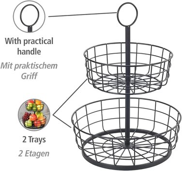 Двоярусна кошик WENKO з декількома кошиками, 2-поверхове кухонне приміщення, кошик з фруктами в модному відкритому дротяному дизайні з порошковим покриттям