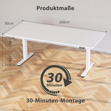 Регульований стіл для роботи з USB-C, електричний, з пам'яттю, стоячи/сидячи, комп'ютерний, для офісу, білий Pro, 200 x 80 см