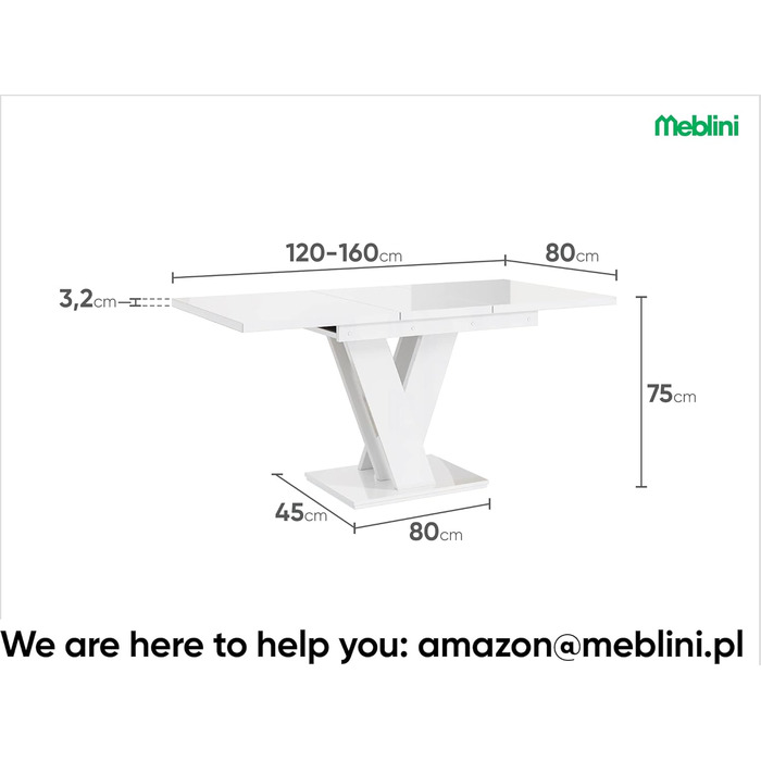 Обідній стіл Meble Line розсувний, сучасний дизайн, 120-160x80x75 см, чорний/білий глянцевий МДФ