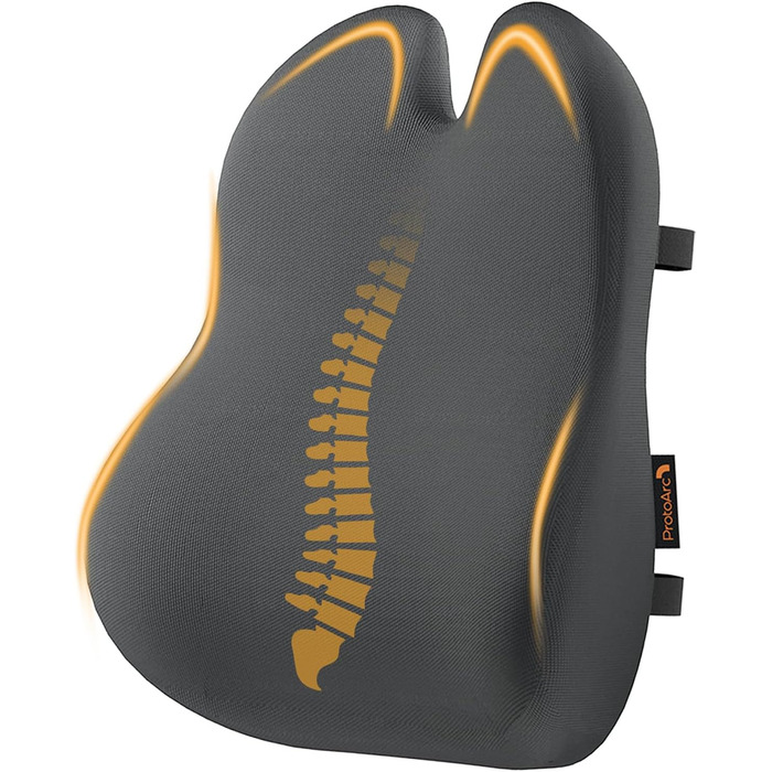 Підпорка для спини ProtoArc з Memory Foam: ергономічна подушка для офісного крісла, авто та робочого столу. Підтримка попереку, дихаюча тканина, регульовані ремені (сірий)