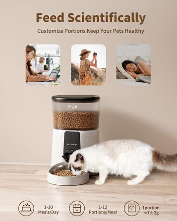 Автоматична годівниця для котів і собак PUPPY KITTY, торговий автомат для розумного корму для котів 2.4G WiFi з мискою з нержавіючої сталі для сухого корму, керування додатками, запис голосу, 1-10-разове харчування (білий)