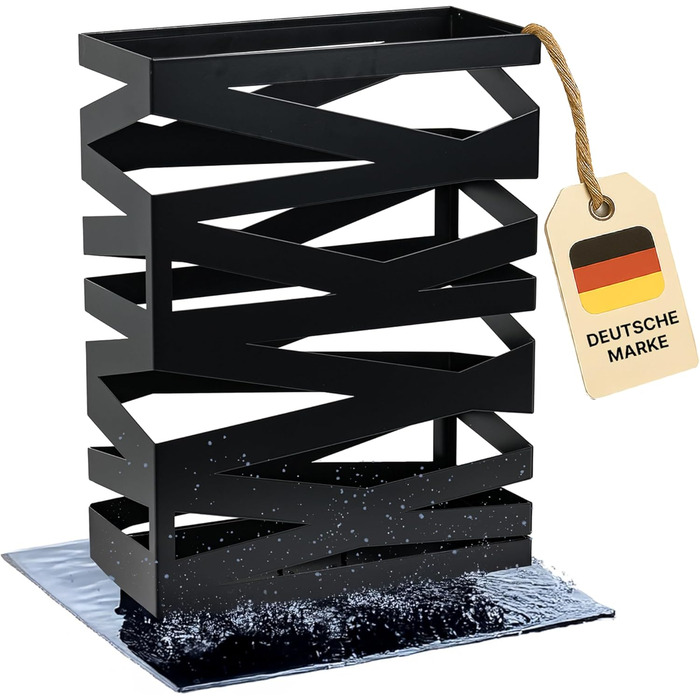 Підставка для парасоль підставка 'Maxi' з металу з піддоном для збору води та гачками - Економна 34x14x46 см - Елегантний чорний колір - Ідеальна для декорування прихожого та входу