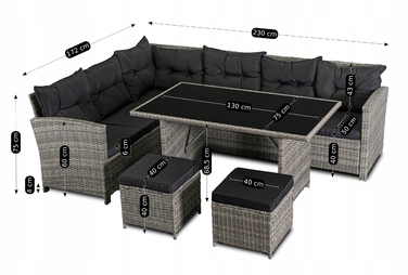 Комплект садових меблів із техноротанга MEBEL ELITE, сірий, 4 предмети