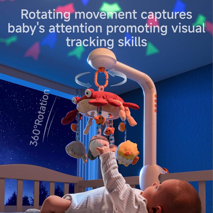 Мобіль для дитячої кроватки TUMAMA: музика, нічник, м'які іграшки, для немовлят 0-9 місяців