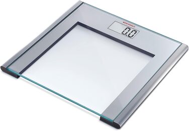 Цифрові ваги для ванної кімнати Soehnle Silver Sense з функцією ввімкнення/вимкнення, ваги для тіла з практичним РК-дисплеєм, шкала для високої стійкості та велика поверхня протектора з безпечного скла срібла