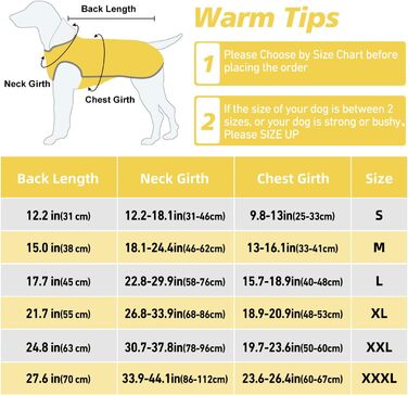 Водонепроникне пальто для собак з флісом, світловідбиваючими смугами, зимова куртка для великих собак, ArmyGreen (M, жовтий)