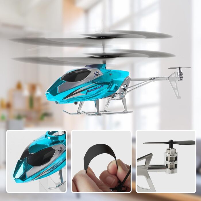 Радіокерований вертоліт VATOS для хлопчиків, 2.4G з LED підсвіткою, від 12 років, стабільна висота, автоматичний зліт, синій