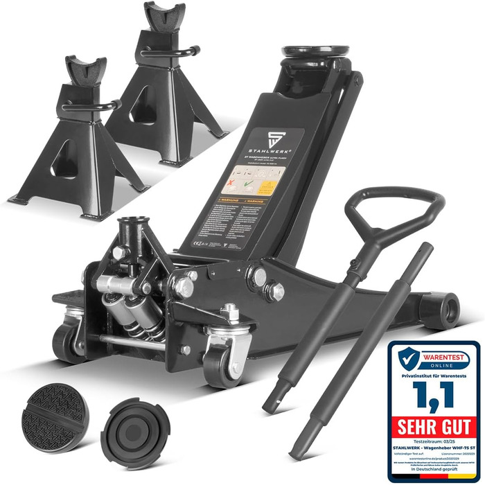 Гідравлічний домкрат Stahlwerk 3т низькопрофільний 73-500мм + стійки під авто (2шт) WHB-73 ST