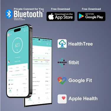 Шкала жиру в організмі, переможець цифрового тесту, Bluetooth, Додаток, ІМТ, М'язова маса, BMR, 26 см, чорний