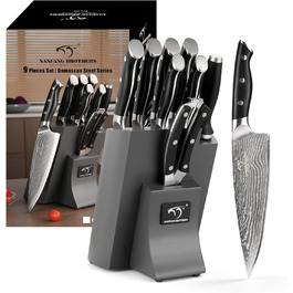 Набір кухонних ножів NANFANG BROTHERS 9 предметів з дамаської сталі, кухонний набір ножів для професійних кухарів, з ергономічною ручкою (сірий)