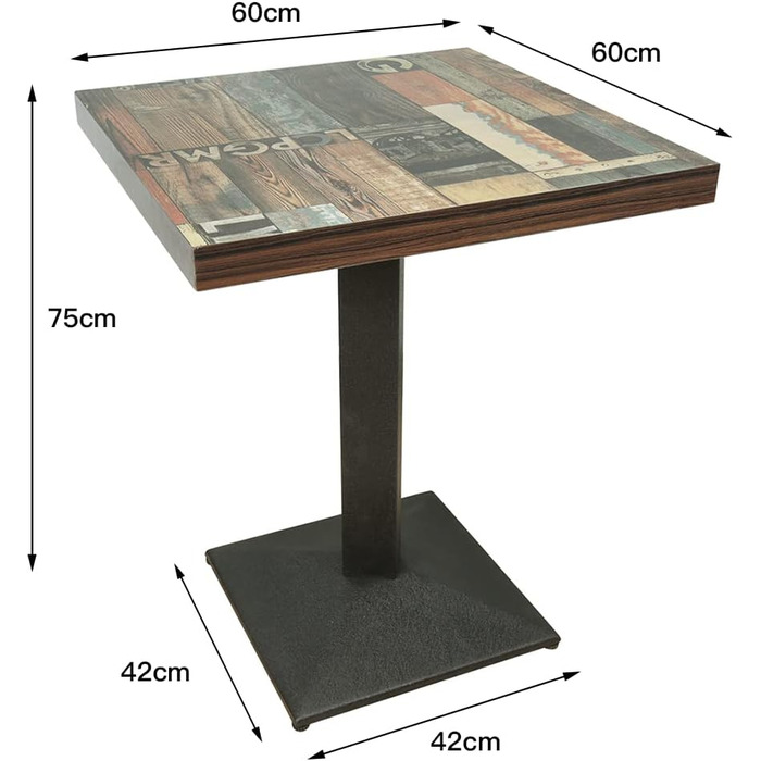 Стол кухонний Homewell квадратний на одній ніжці, для 4 осіб, 60x60x75 см, коричневий (вінтажний квітковий принт)