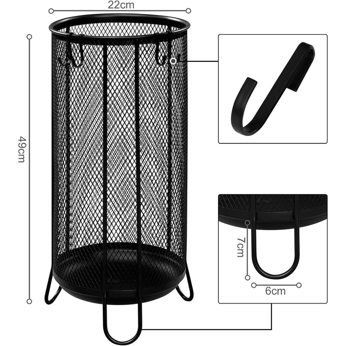 Підставка для парасольки металева, Ø23xH49см, дротяна сітка, кругла, 4 гачки, для складних парасольок, антрацит