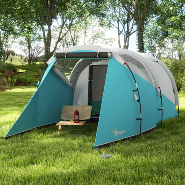 Тунельний намет Outsunny на 5 осіб, 180H x 460L x 230W см, стійкий до ультрафіолету, з кілочками, відтяжками, сумкою для перенесення, водовідштовхувальним, синій