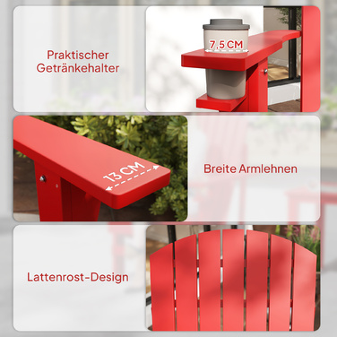 Садовий стілець Адірондак, крісло для вулиці, 72 см x 97 см x 92 см, червоний