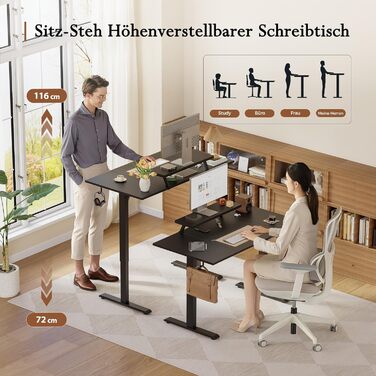 Регульований по висоті письмовий стіл Klicelor з LED-підсвіткою та розетками, 160x80 см, ігровий стіл для офісу з моніторною підставкою, чорний