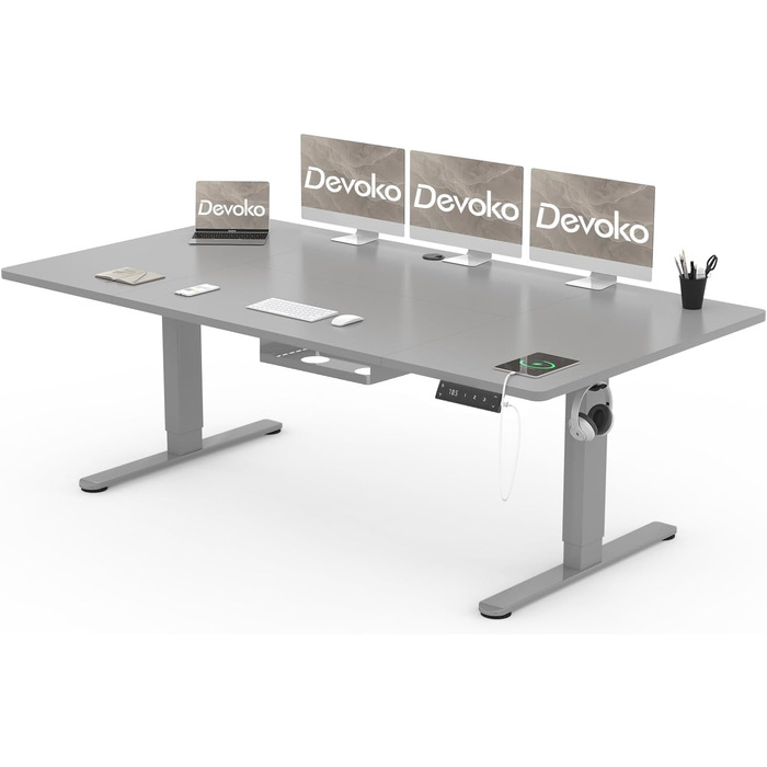 Електричний стіл Devoko 200x80 см з USB-C, білий. Регулювання висоти, комп'ютерний стіл з органайзером для кабелів