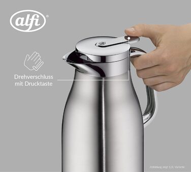 Термос Alfi SKYLINE 1,5л з нержавіючої сталі з вбудованим скляним вкладишем, поворотний замок з зручною кнопкою, ергономічна ручка, для використання однією рукою, ідеальний як кавоварка
