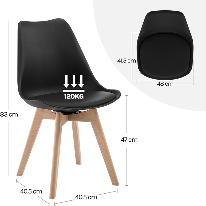 Крісла для їдальні WOLTU, набір з 2 шт., чорні, з масиву дерева та штучної шкіри, до 100 кг, для кухні та їдальні