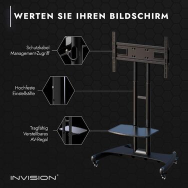 Підставка для телевізора Invision на колесах для екранів 32-75 дюймів, мобільна, регульована по висоті, до 45.5 кг, VESA 600x400, GT1200 ScreenStation