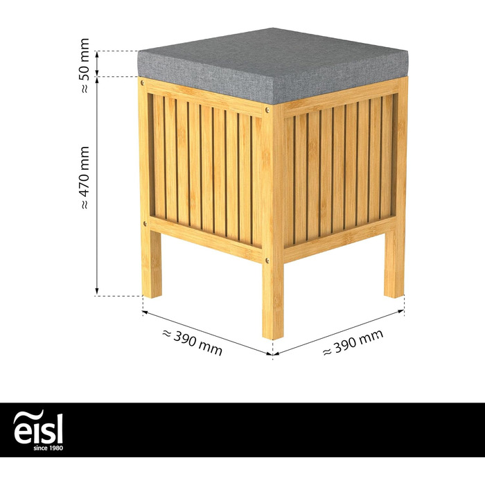 Стілець для ванної кімнати з бамбука EISL BMBA02-BH2, з місцем для білизни, 35x45x35 см
