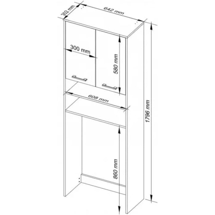 Тумба для пральної машини BDW 180x64x30 см, Пенал для ванної кімнати, Меблі для ванної кімнати, Білий/Сірий