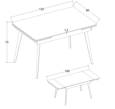 Стіл OSLO CERAMIC 120(180)*80 білий глянець/чорний каркас