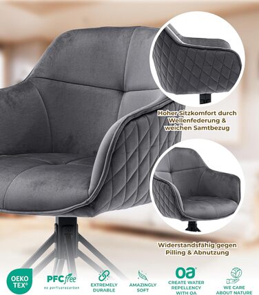 Обідні стільці 2 шт. сірого кольору з пружинним блоком - поворотні, з оксамитовим покриттям - високий рівень комфорту - в ретро-стилі, проста збірка - без ПВХ, сертифіковані Oeko-TEX, з доставкою по Україні