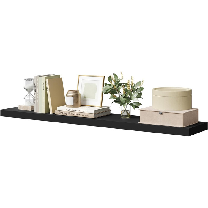 Полиця настінна WOLTU Wandboard для CD, DVD, книг, 120x22.9x3.8 см, чорна - для офісу, вітальні, спальні, кухні RG9315sz