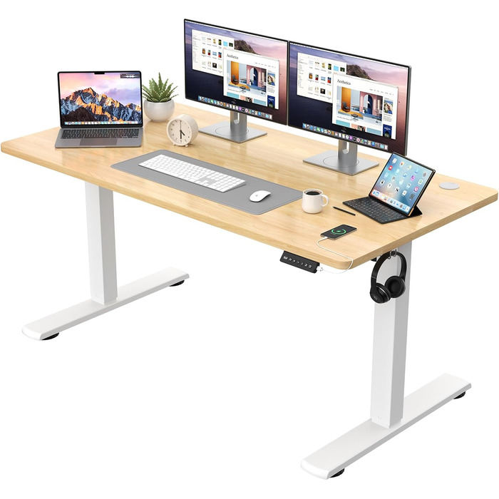 Регульований за висотою стіл JUMMICO 140x60 см, електричний, з пам'яттю, бежевий