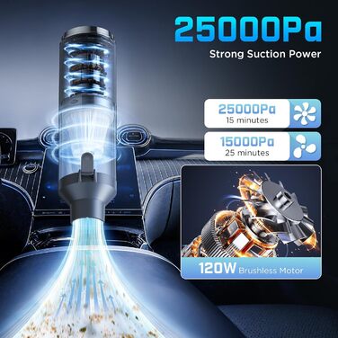 Акумуляторний ручний пилосос 4в1 Vac104, бездротовий автомобільний міні-пилосос 25000Па, безщітковий мотор 150000 об/хв, 6000mAh, для авто, дому та офісу