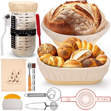 Набір для закваски з 16 частин: гнійники з силікону (круглі та овальні), скляні ємності для закваски - для професійного та домашнього випікання