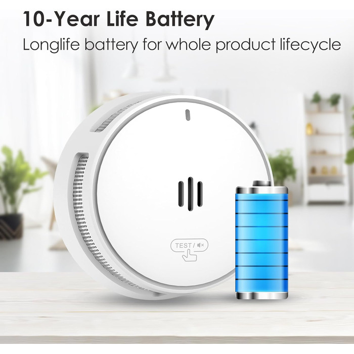 Датчики диму Rauchmelder, 10 років батареї, для дому, з дистанційним керуванням вимкнення та великою кнопкою тестування, EN14604 (5 шт.)