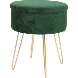 Пуф з тканини смарагдовий/золотий Harbour Housewares H45 x D36см з місцем для зберігання - для вітальні, туалетного столика, передпокою