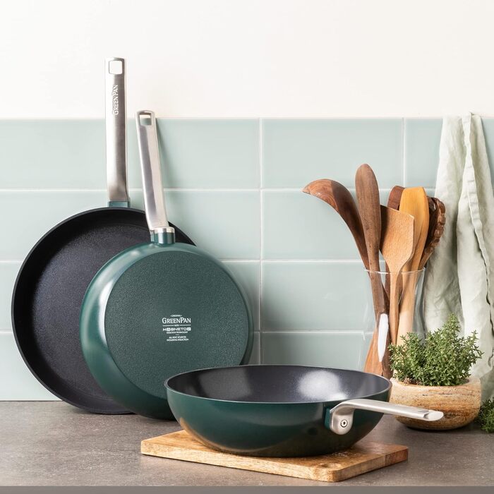 GreenPan Evolution сковорода (28 см), керамічне антипригарне покриття, індукційна, для посудомийної машини, жаростійка, колір: Tannengrün