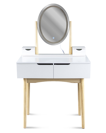 Косметичний столик з LED-дзеркалом, пуфом та 4 шухлядами, скандинавський стиль, білий