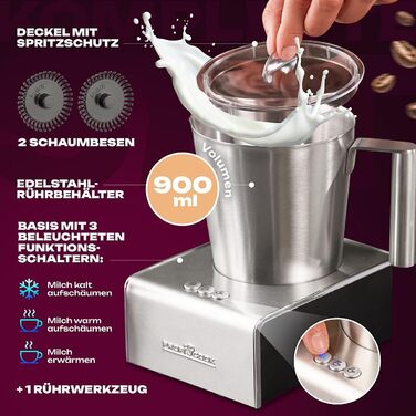 Електричний спінювач молока ProfiCook PC-MS 1032 з нагрівом та охолодженням | 6 функцій, нержавіюча сталь, 500 мл