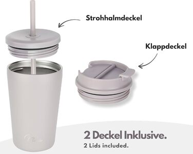 Термокружка Milu 400 мл, не протікає, з нержавіючої сталі, з трубочкою, ізольована, зберігає тепло 10 годин / холод 20 годин, без BPA (Taupe Grau)