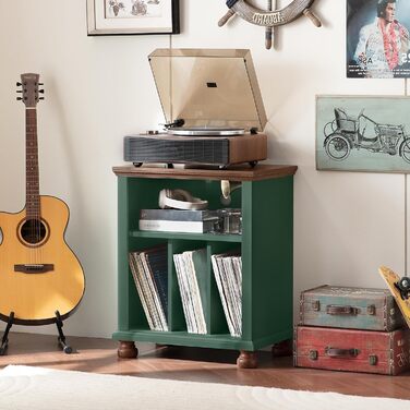 Стійка для програвача LELELINKY, полиця для платівок, місце для 200 платівок, дерев'яний стіл для програвача, полиця для платівок у вітальню, спальню, офіс (зелений)