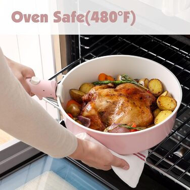 Набір посуду SENSARTE 17 частин з керамічним покриттям, антипригарний, для всіх плит, безпечний, рожевий