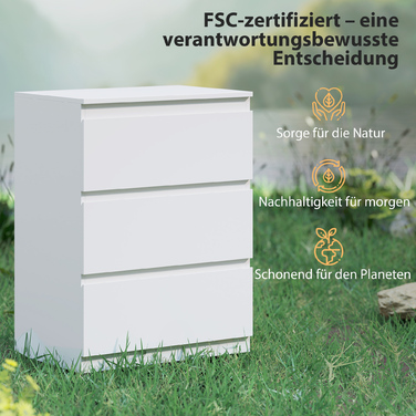 Комод з 3 висувними ящиками, ідеально підходить для вітальні, спальні або коридору. Виготовлений з ДСП, колір – білий.