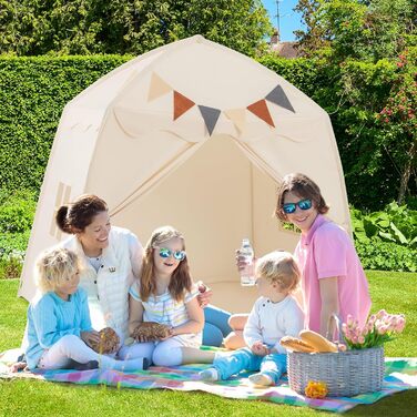 Дитяче намет-ігровий будиночок HOMASIS з 20 зірками, 12 вінцями, килимком, 2 вікнами та шторою. Ідеальний для хлопчиків та дівчаток. Намет-палатка для дитячої кімнати (Бежевий)