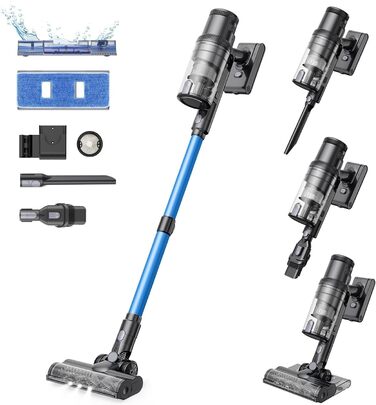 Бездротовий пилосос Proscenic P15: 55KPa, 580W, 70 хв, LED дисплей, антизаплутана щітка, фільтр 6 шарів, для твердих поверхонь, килимів, шерсті домашніх тварин, автосалону (Світло-блакитний)