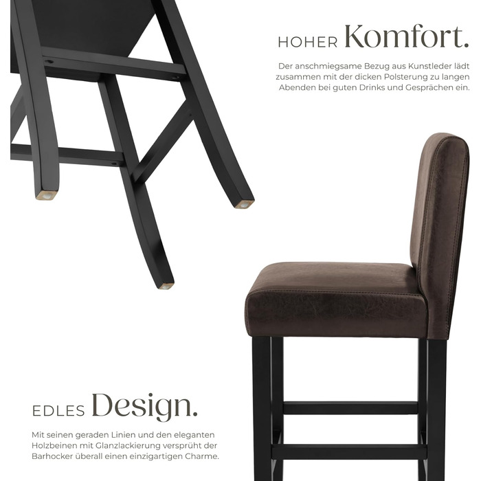 Барний стілець tectake® з підніжкою, 2 шт. в наборі, дерево та штучна шкіра, 107 см