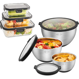 Салатниця-центрифуга Silberthal з нержавіючої сталі, 4,5л, з протиковзким дном - зручна та практична для приготування їжі (Meal Prep Set)