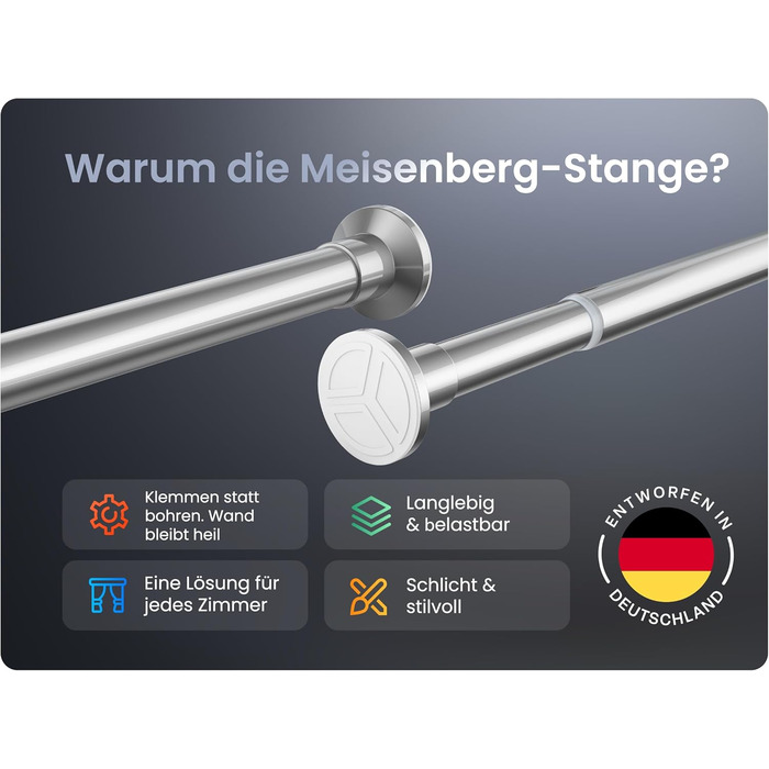 Штанга для душу без свердління 160-210 см, срібна, Ø 25 мм, телескопічна, з кріпленнями - для вікна, душу та перегородки