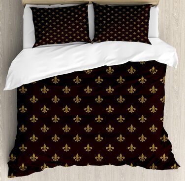 Комплект підковдр Fleur de Lis для односпальних ліжок, королівський візерунок, захист від кліщів для алергіків підходить з наволочкою, (200 x 200 см - 70 x 50 см, бордово-земляно-жовтий)